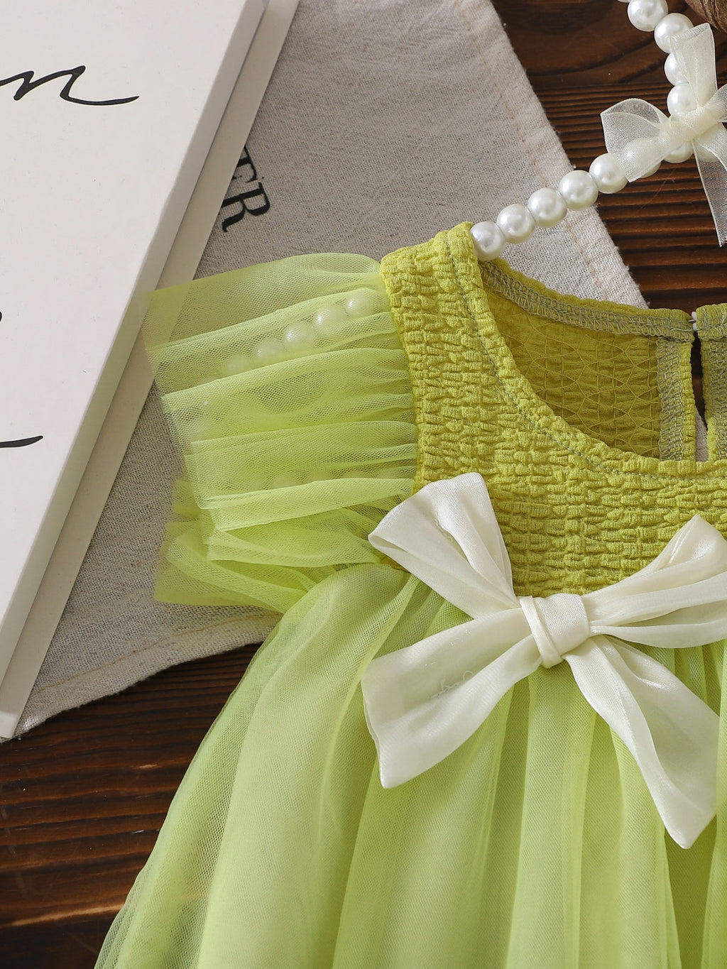 Baby Girls Summer Ruffled Sleeves Bow-Decorated Mesh Dress