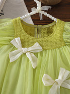 Baby Girls Summer Ruffled Sleeves Bow-Decorated Mesh Dress