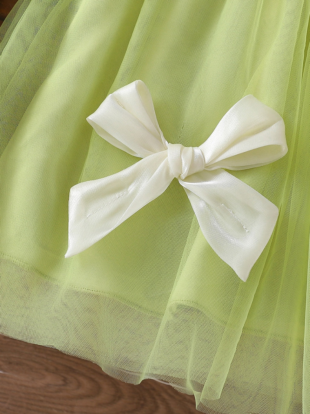 Baby Girls Summer Ruffled Sleeves Bow-Decorated Mesh Dress