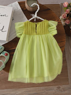 Baby Girls Summer Ruffled Sleeves Bow-Decorated Mesh Dress