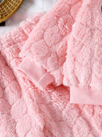 طقم مكون من قطعتين للبنات الصغيرات، مناسب لفصلي الربيع والخريف، يتكون من سويت شيرت وبنطال مطرزين برسومات دببة قطيفة بأكمام طويلة