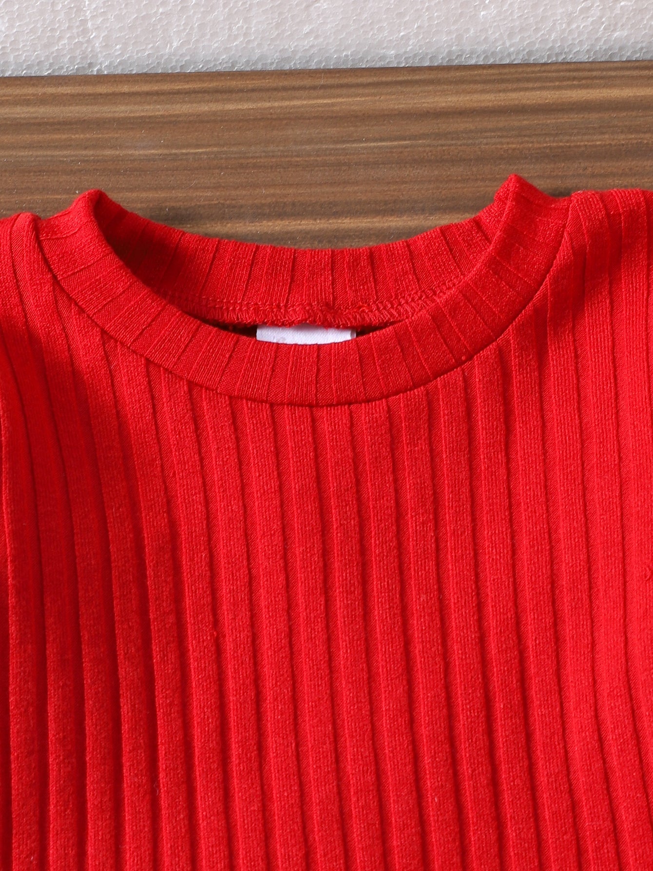 Baby Girls Spring/Autumn Long-sleeve Red Ribbed Top and Rmbroidered Teans Two-piece Set