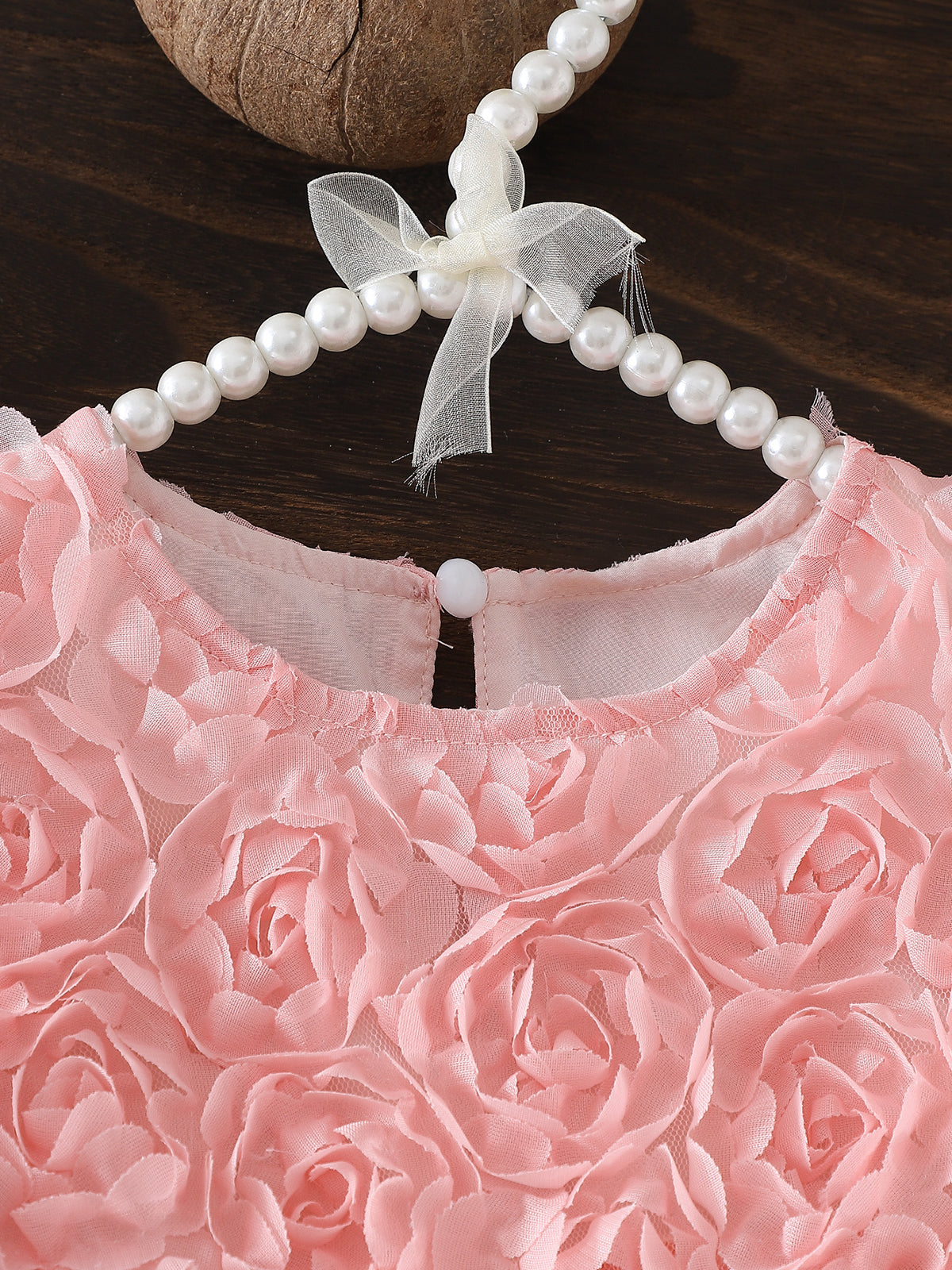Baby Girl's Summer Pink 3D Rose Short-Sleeved Tulle Dress Princess