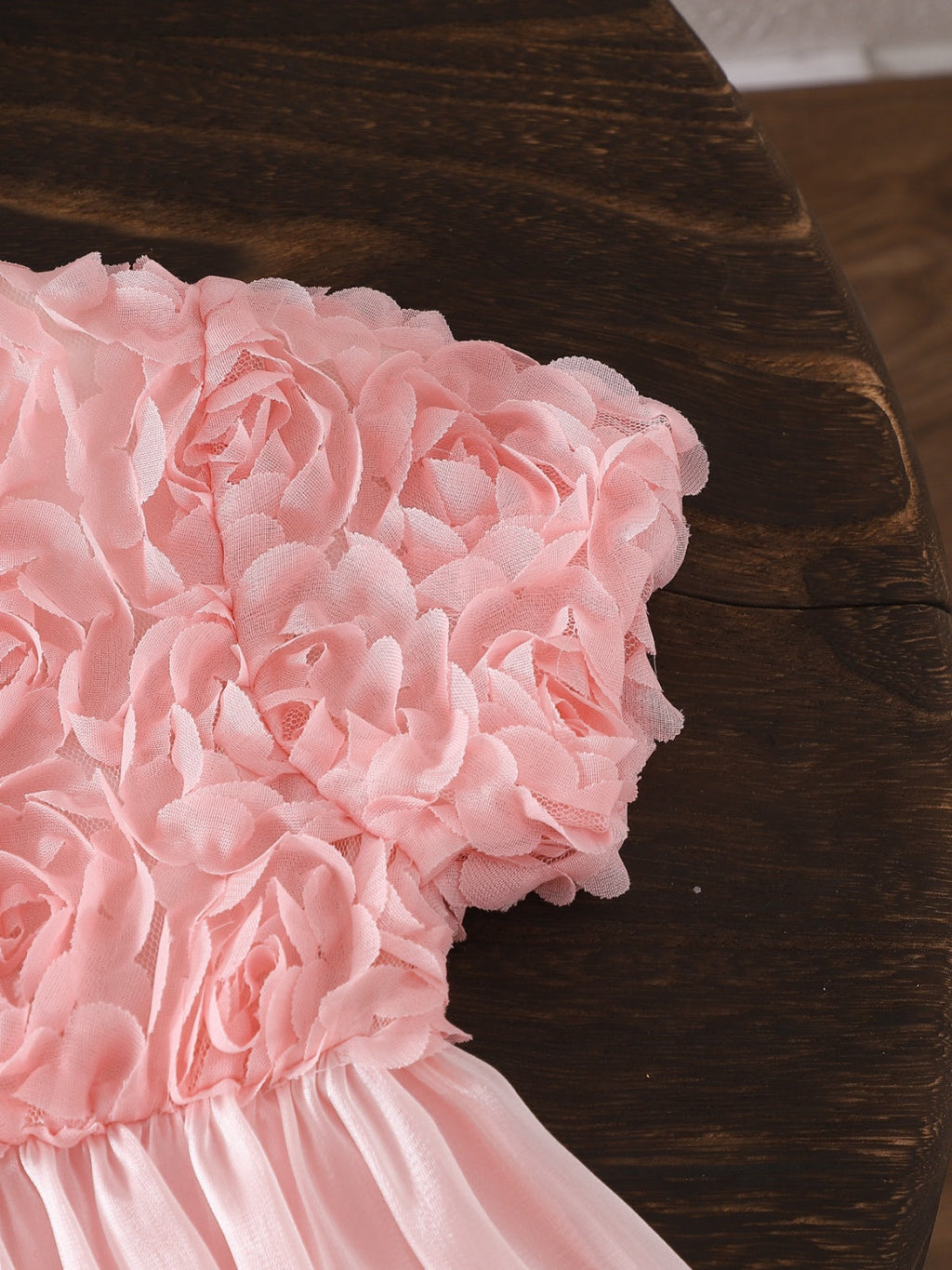 Baby Girl's Summer Pink 3D Rose Short-Sleeved Tulle Dress Princess