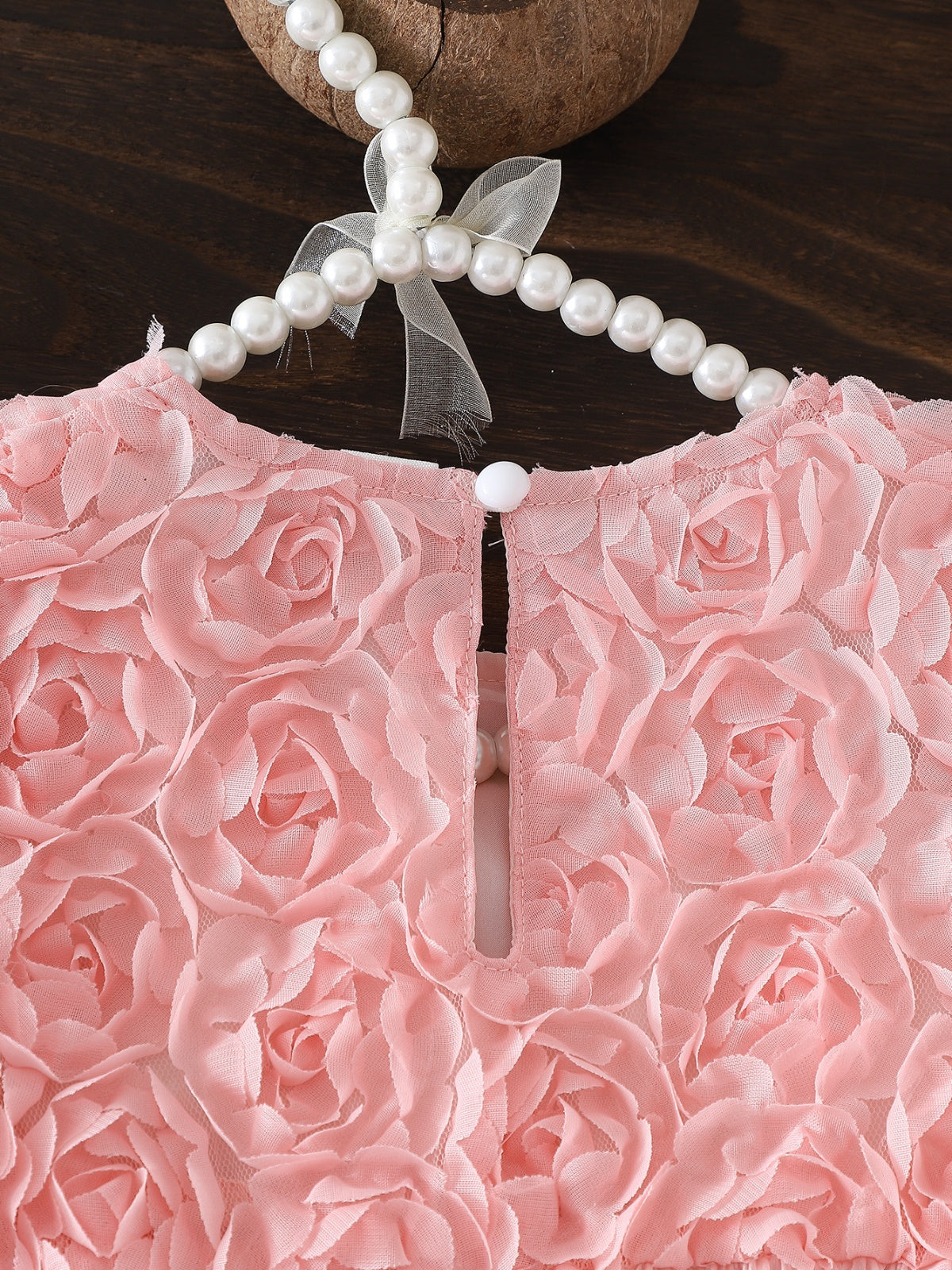 Baby Girl's Summer Pink 3D Rose Short-Sleeved Tulle Dress Princess