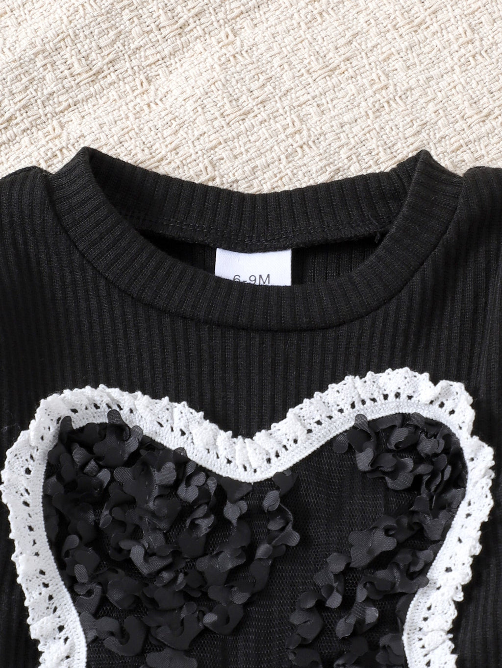 طقم قطعتين للبنات الصغيرات، ربيع/خريف، يتكون من تيشيرت بأكمام طويلة مضلعة مزينة بفراشة ثلاثية الأبعاد وبنطال واسع.