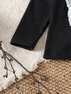 طقم قطعتين للبنات الصغيرات، ربيع/خريف، يتكون من تيشيرت بأكمام طويلة مضلعة مزينة بفراشة ثلاثية الأبعاد وبنطال واسع.