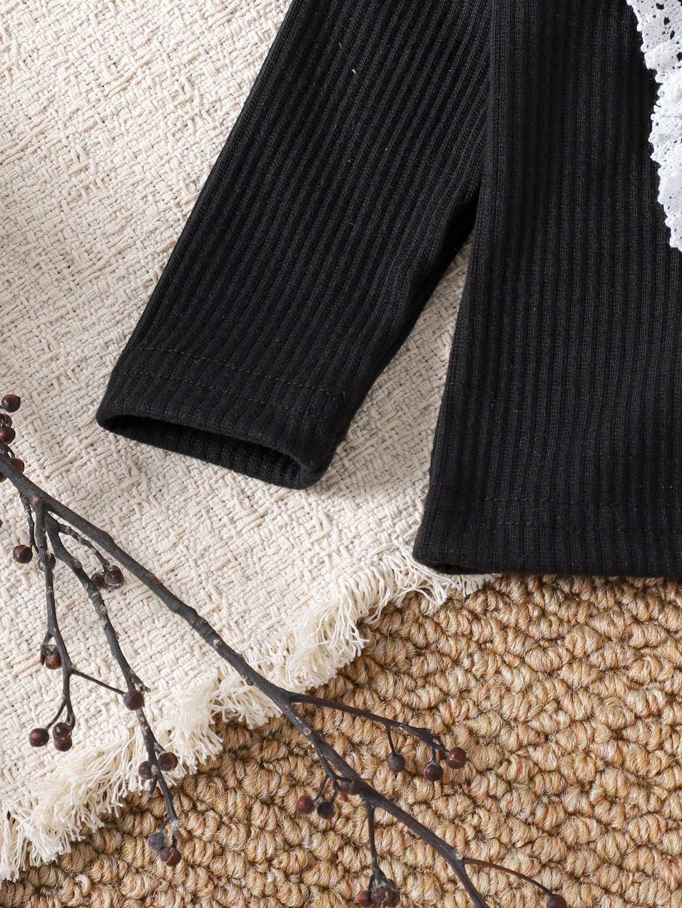 Baby Girls Spring/Autumn Long-sleeve 3D Butterfly Long-sleeve Ribbed T-shirt and Flared Pants Two-piece Set