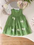 Baby Girls Green Sleeveless  Bowknot Texture Dress