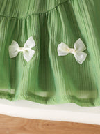 Baby Girls Green Sleeveless  Bowknot Texture Dress