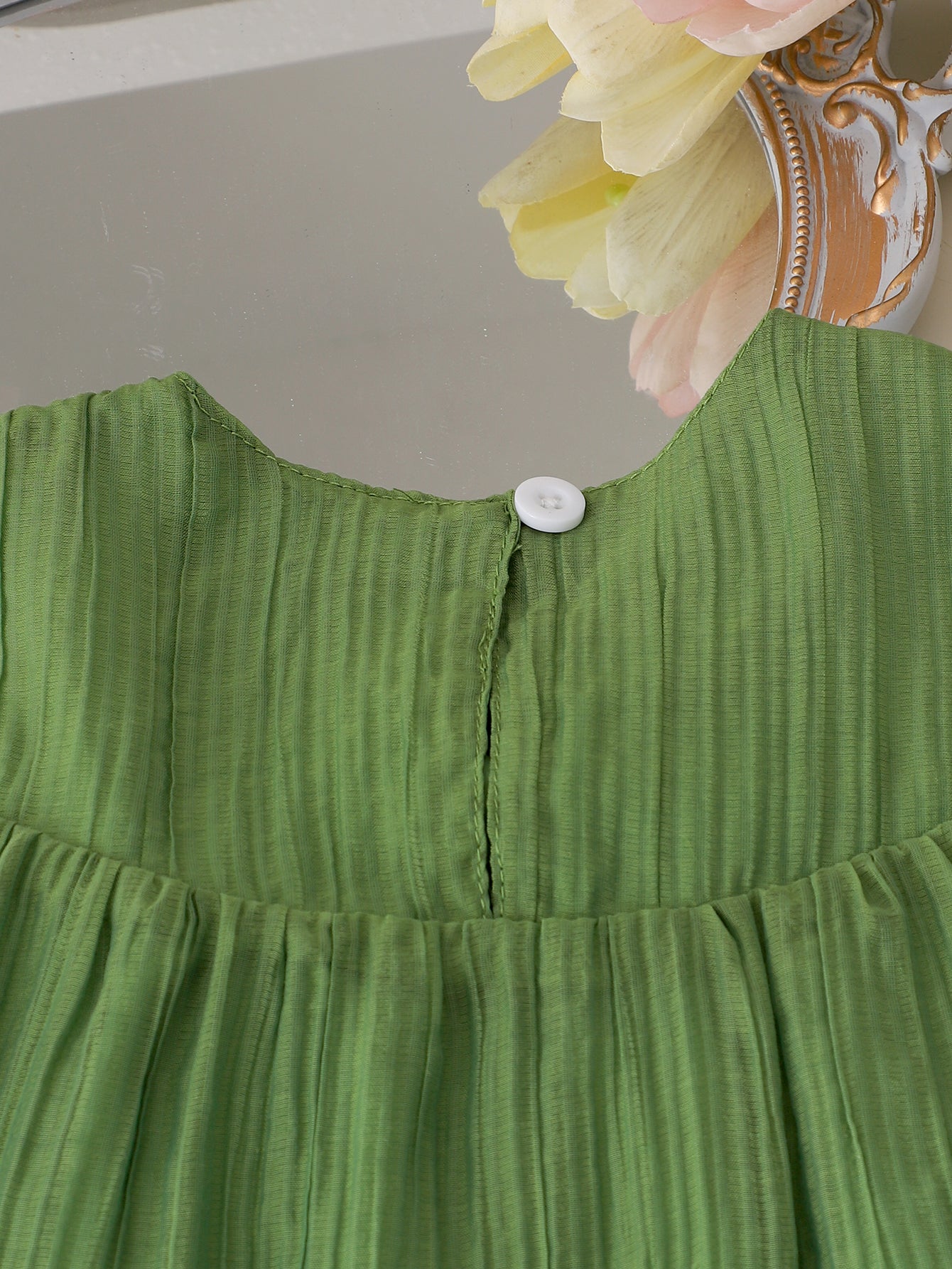 Baby Girls Green Sleeveless  Bowknot Texture Dress