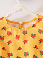 Baby Girl Summer Rose Print Flutter Sleeve Top and Skirt Two-Piece Set
