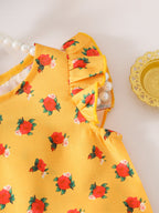 Baby Girl Summer Rose Print Flutter Sleeve Top and Skirt Two-Piece Set