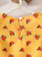 Baby Girl Summer Rose Print Flutter Sleeve Top and Skirt Two-Piece Set