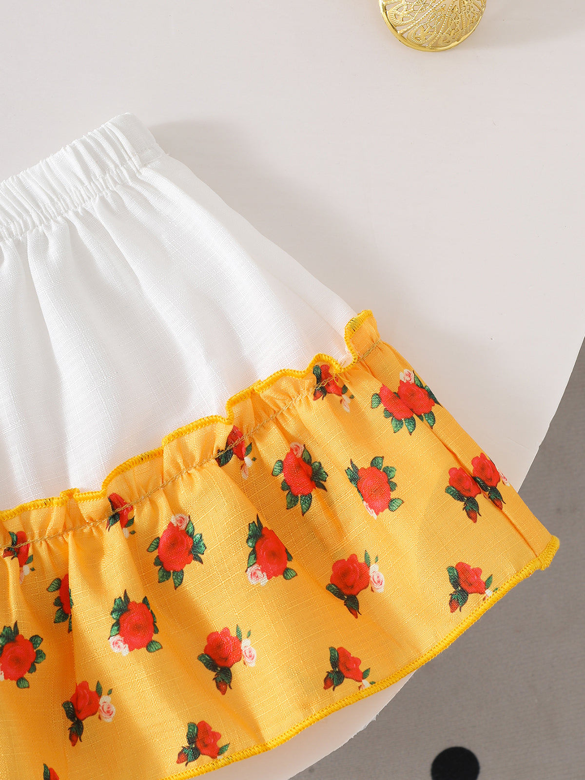 Baby Girl Summer Rose Print Flutter Sleeve Top and Skirt Two-Piece Set