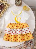 Baby Girl's Summer Rose Print Short-Sleeved Ruffles Dress