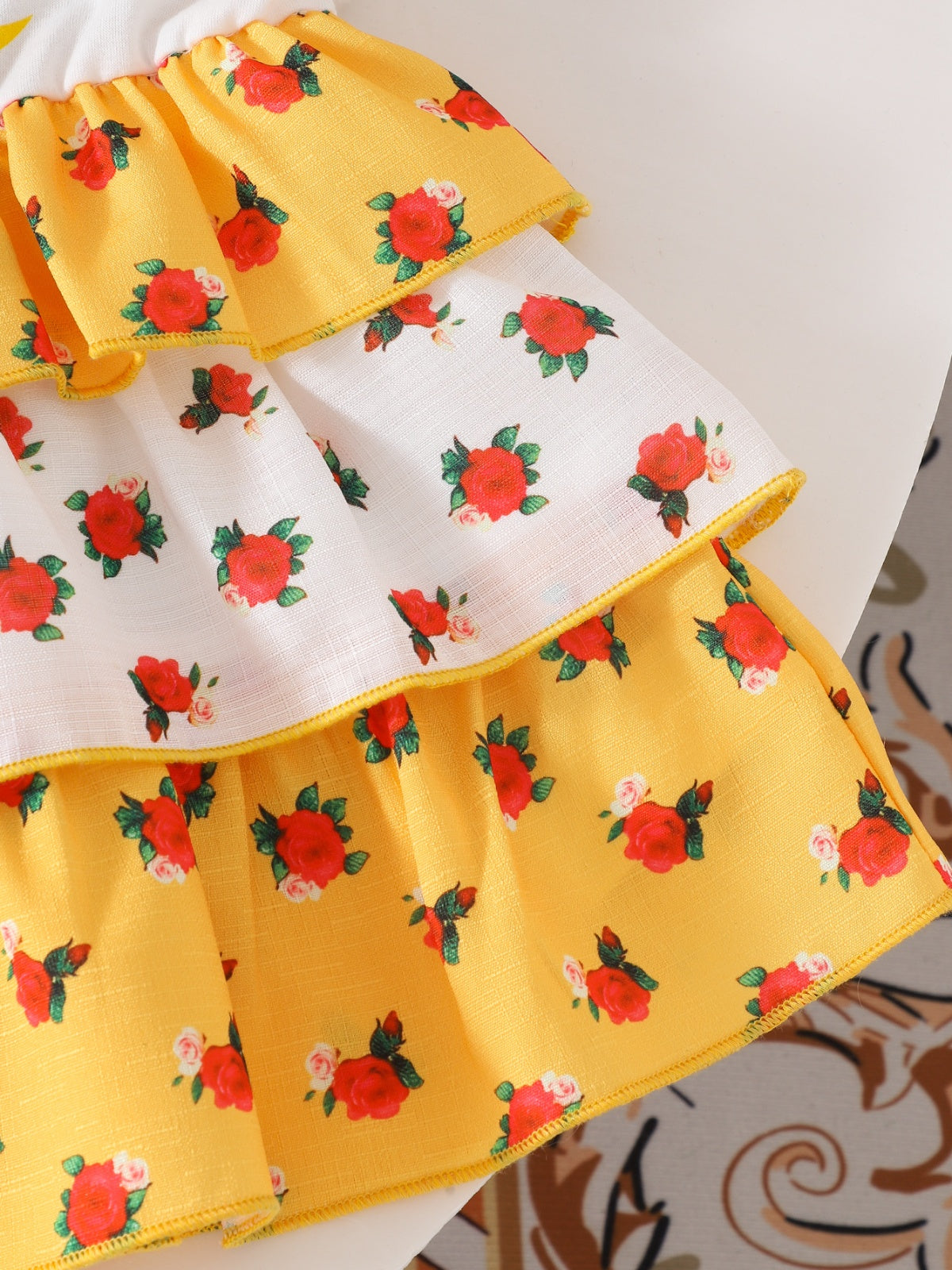 Baby Girl's Summer Rose Print Short-Sleeved Ruffles Dress