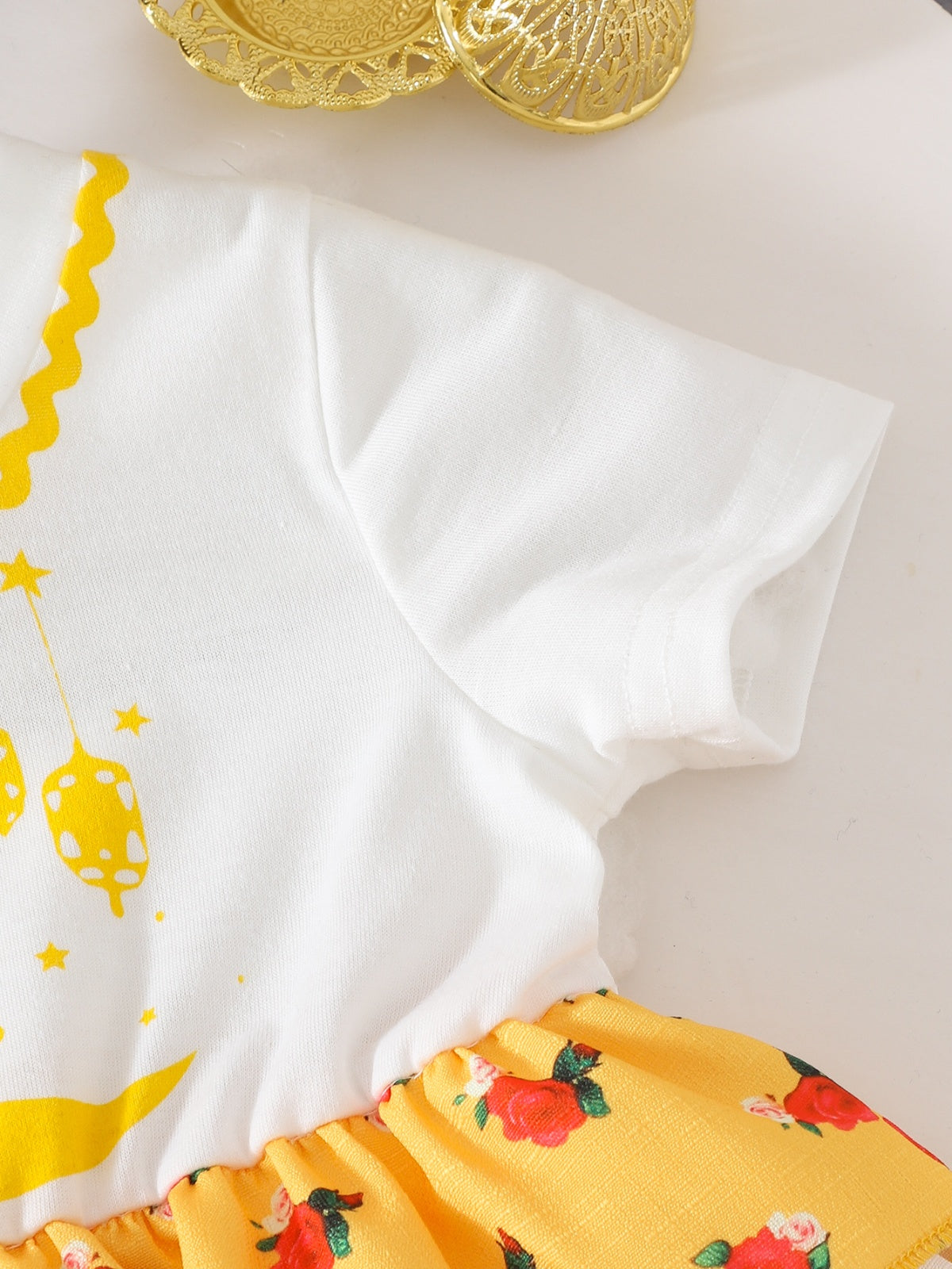 Baby Girl's Summer Rose Print Short-Sleeved Ruffles Dress