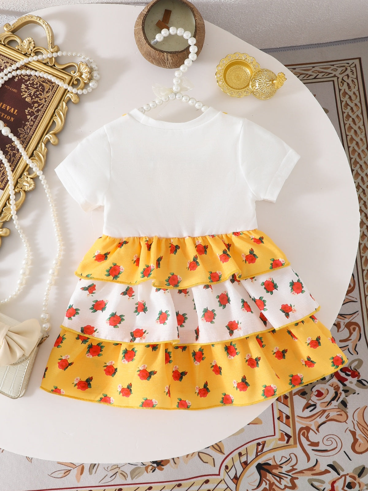 Baby Girl's Summer Rose Print Short-Sleeved Ruffles Dress