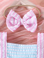 Baby Girls  Sleeveless Ruffle Texture Bowknot Dress Bodysuit