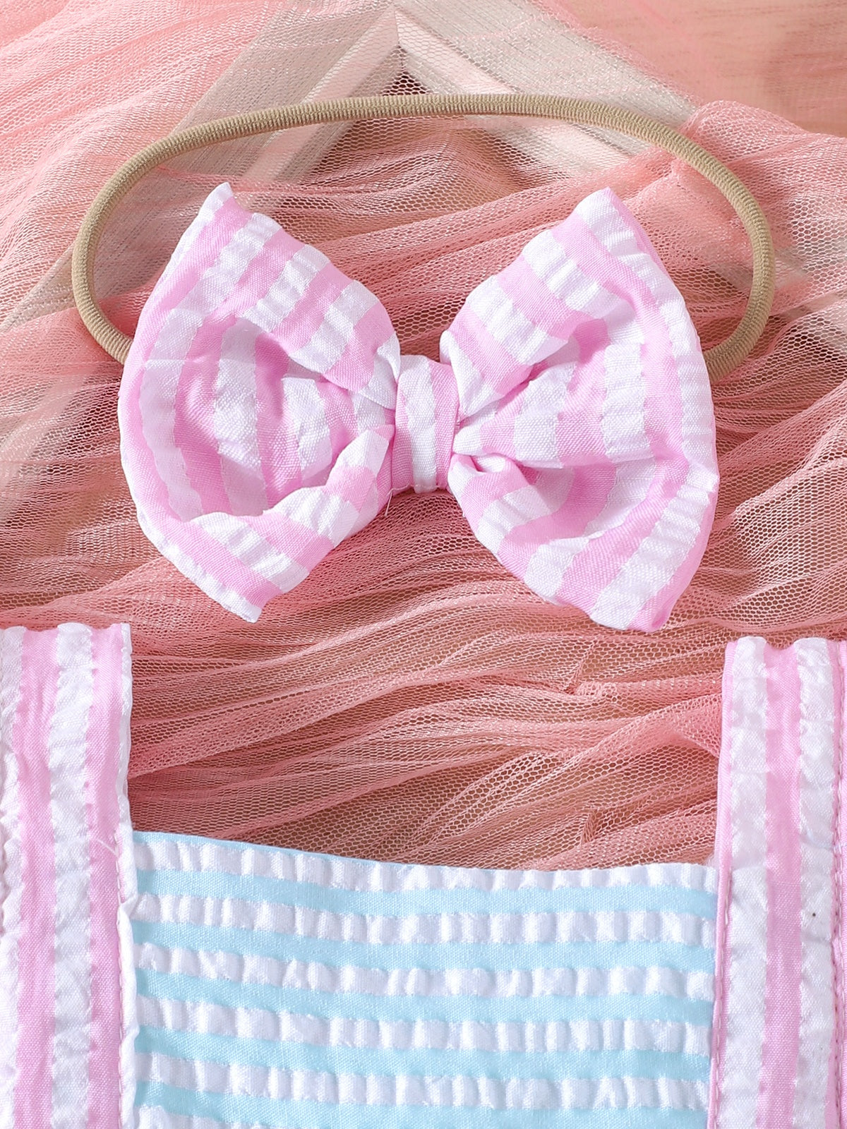 Baby Girls  Sleeveless Ruffle Texture Bowknot Dress Bodysuit