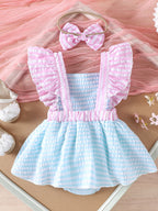 Baby Girls  Sleeveless Ruffle Texture Bowknot Dress Bodysuit