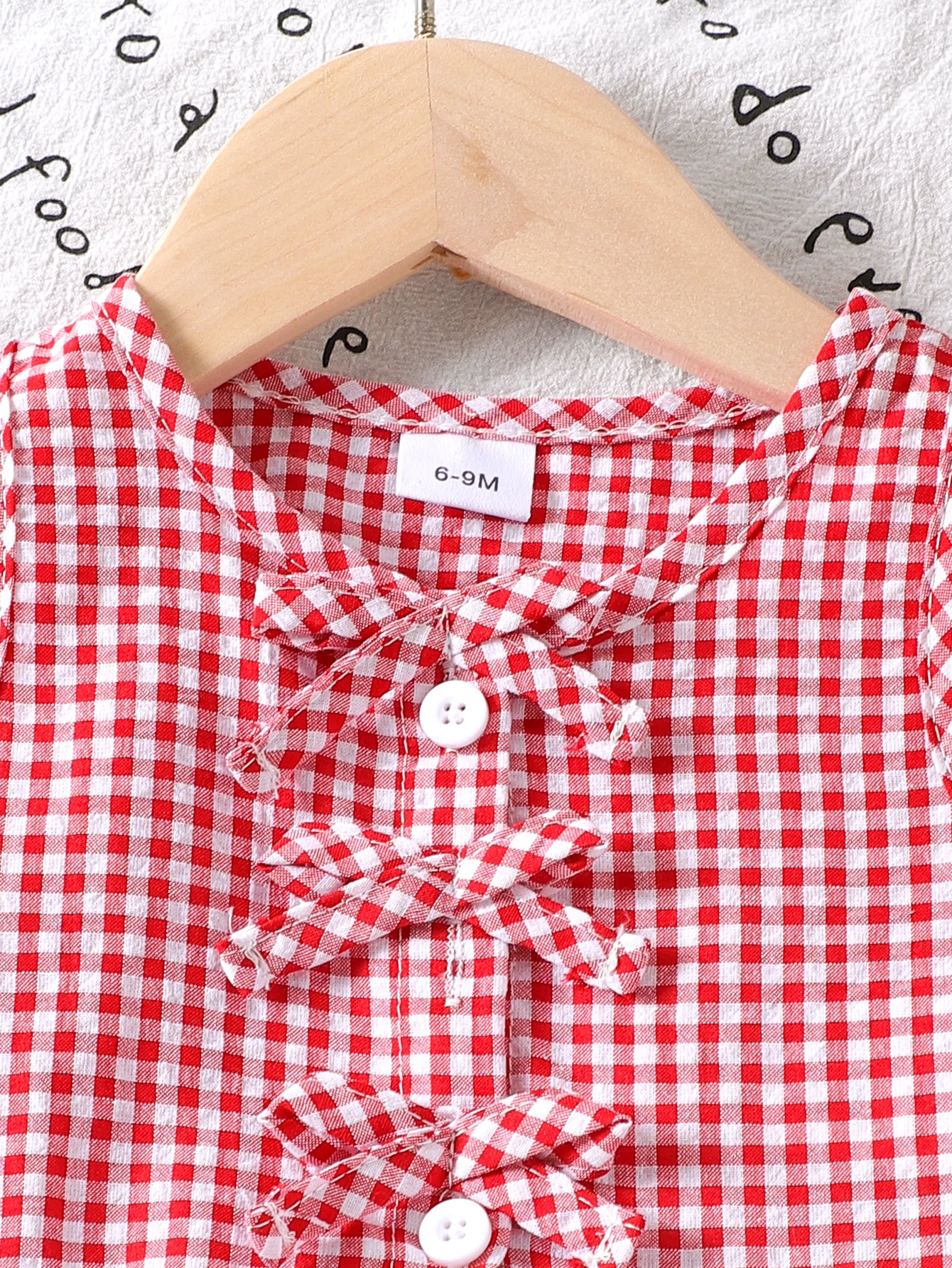 Girls' Red Sleeveless Bow Tie Plaid Top And Pants  Two-Piece Set