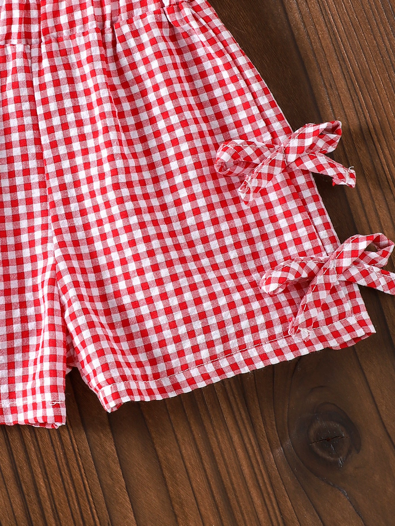 Girls' Red Sleeveless Bow Tie Plaid Top And Pants  Two-Piece Set