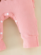 Newborn Pink Letter Pattern Ruffles Jumpsuit With Headband