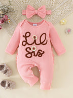 Newborn Pink Letter Pattern Ruffles Jumpsuit With Headband