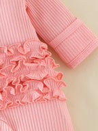 Newborn Pink Letter Pattern Ruffles Jumpsuit With Headband