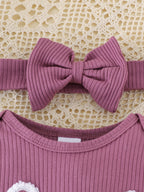 Newborn Purple Letter Pattern Ruffles Jumpsuit With Headband