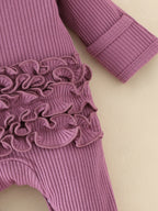Newborn Purple Letter Pattern Ruffles Jumpsuit With Headband