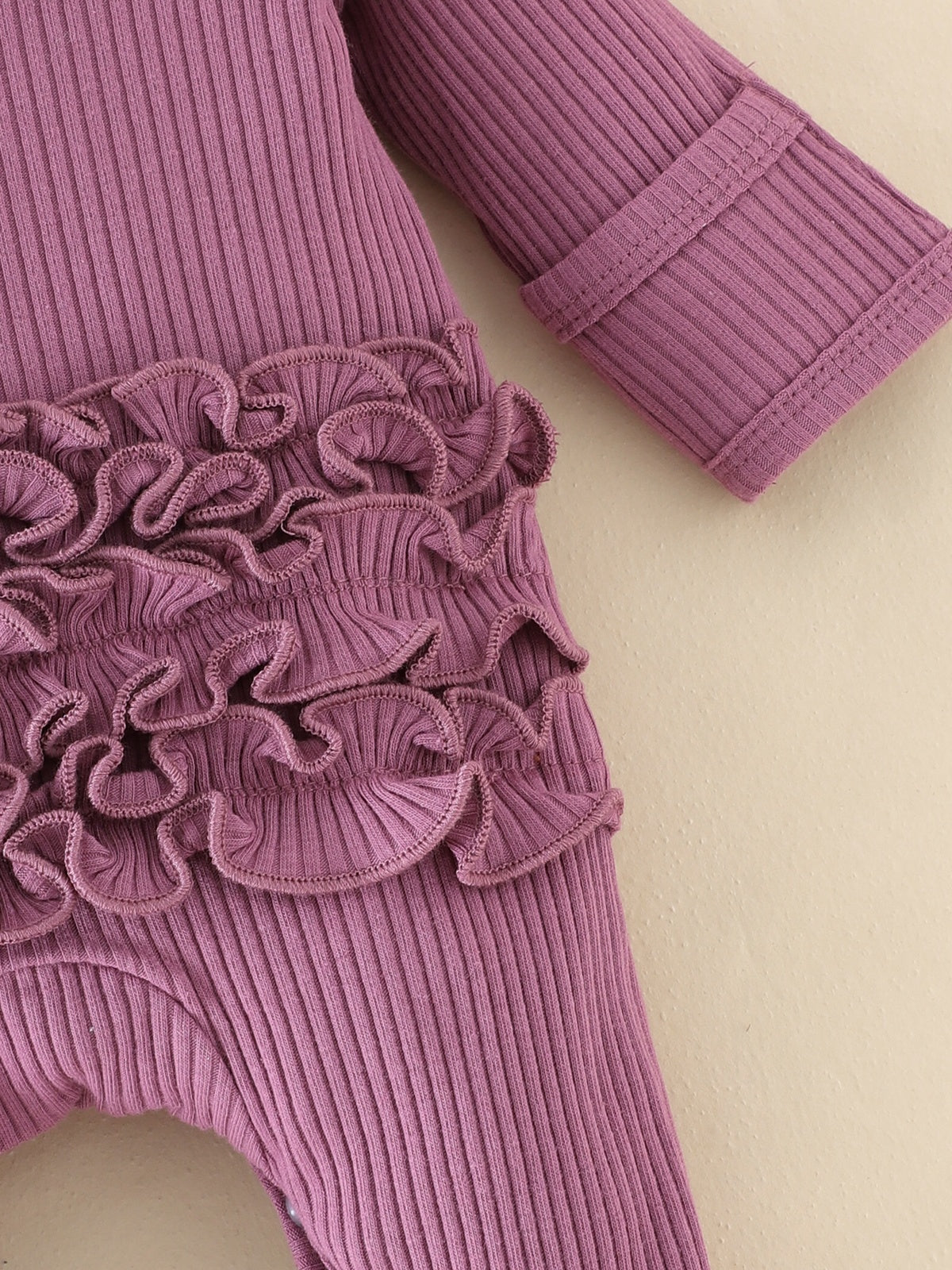 Newborn Purple Letter Pattern Ruffles Jumpsuit With Headband