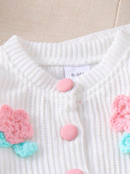 Baby Girls Spring/Autumn Long-Sleeve 3D Floral Knitted Cardigan and Pink Pleated Skirt Two-Piece Set