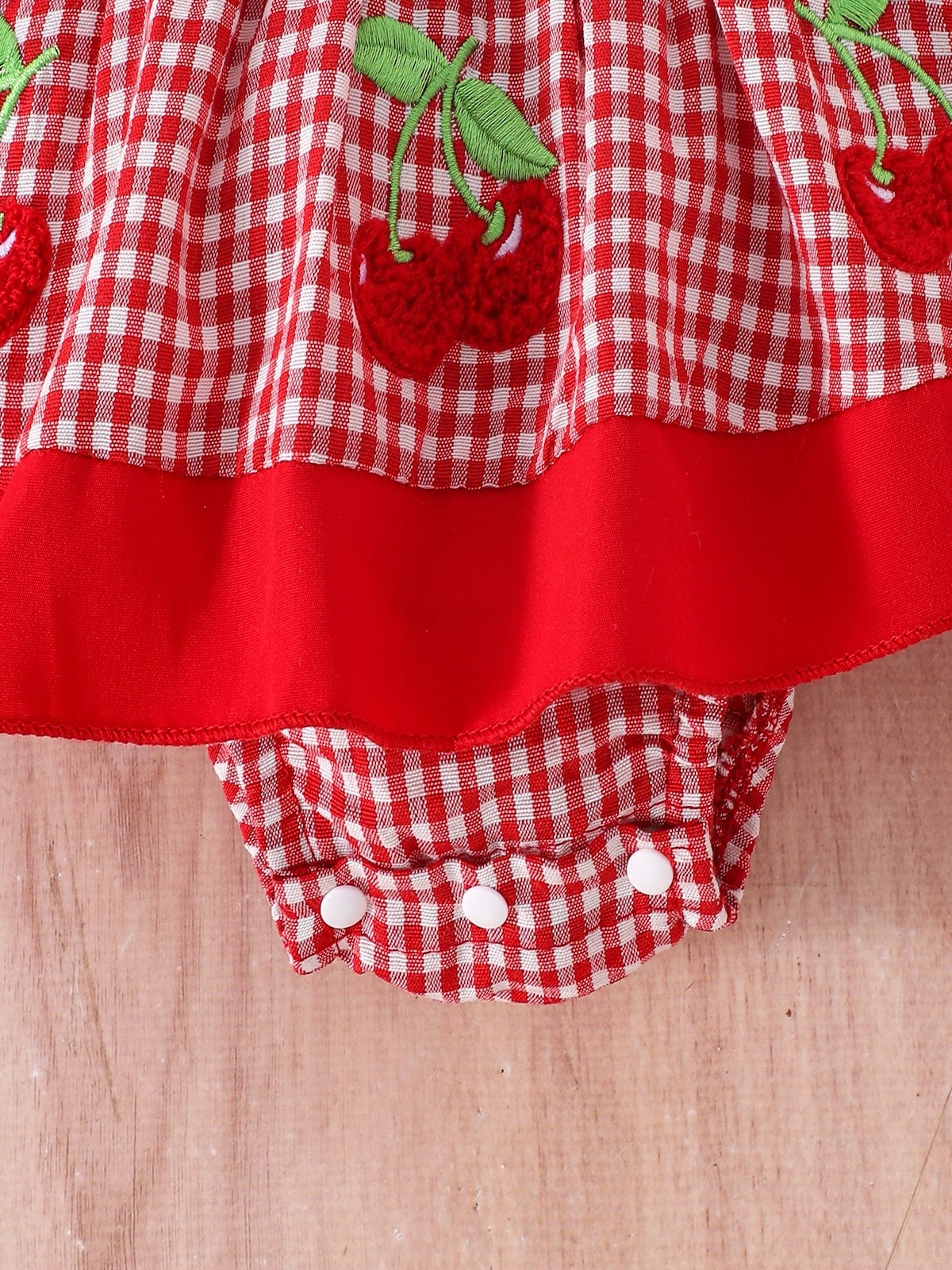 Baby Girls Red Plaid Cherry Bow Dress Bodysuit With Headband