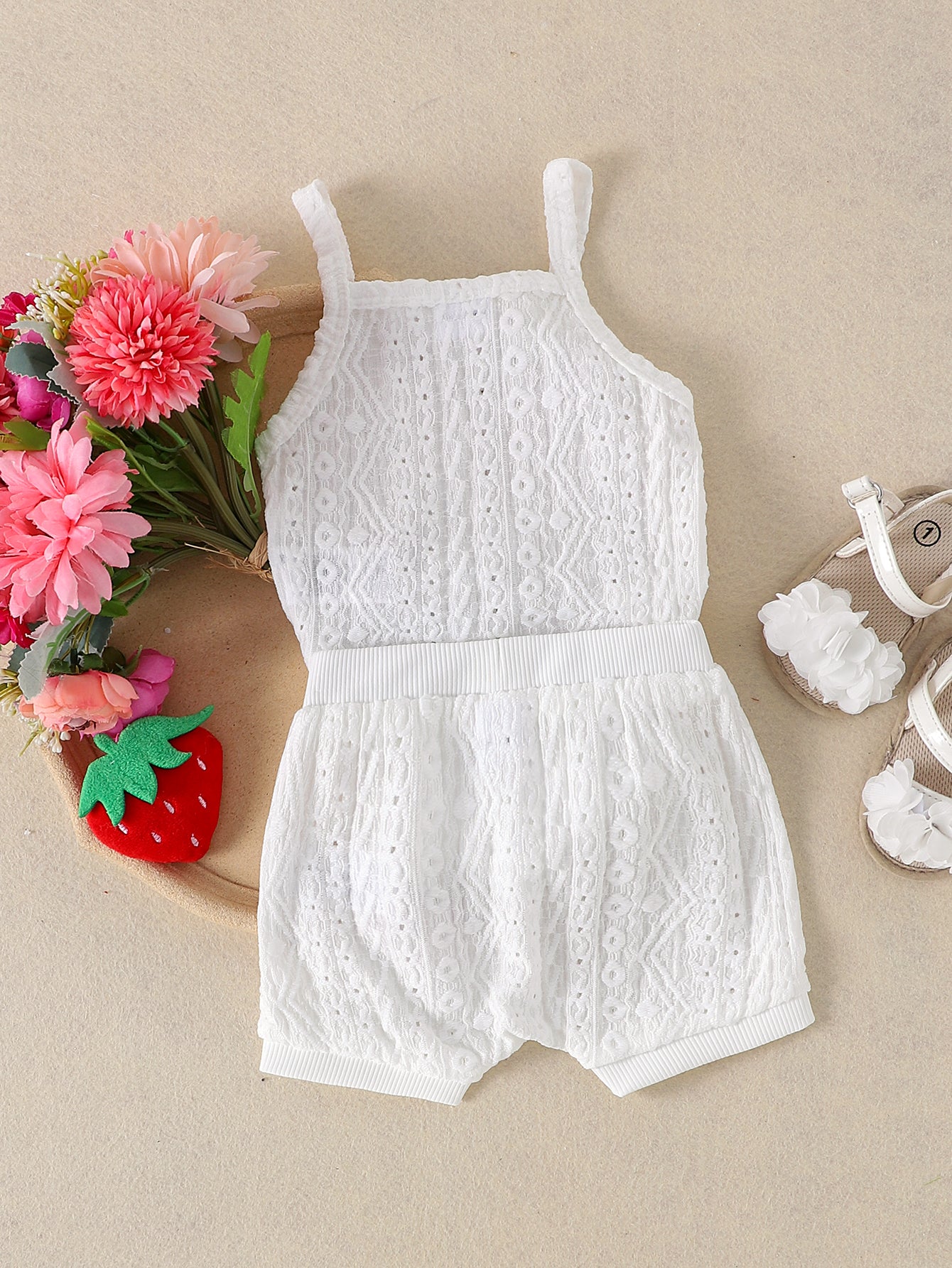 Baby Girls Strawberry White Bodysuit And Shorts Sets