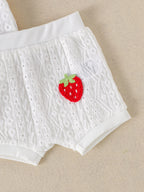 Baby Girls Strawberry White Bodysuit And Shorts Sets