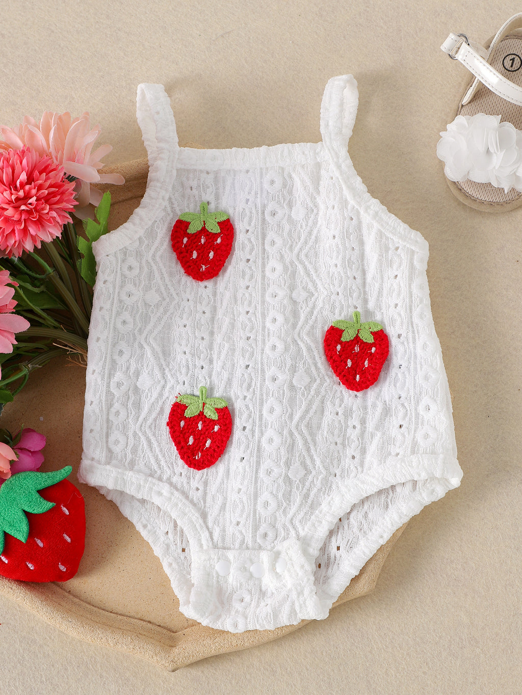 Baby Girls Strawberry White Bodysuit And Shorts Sets