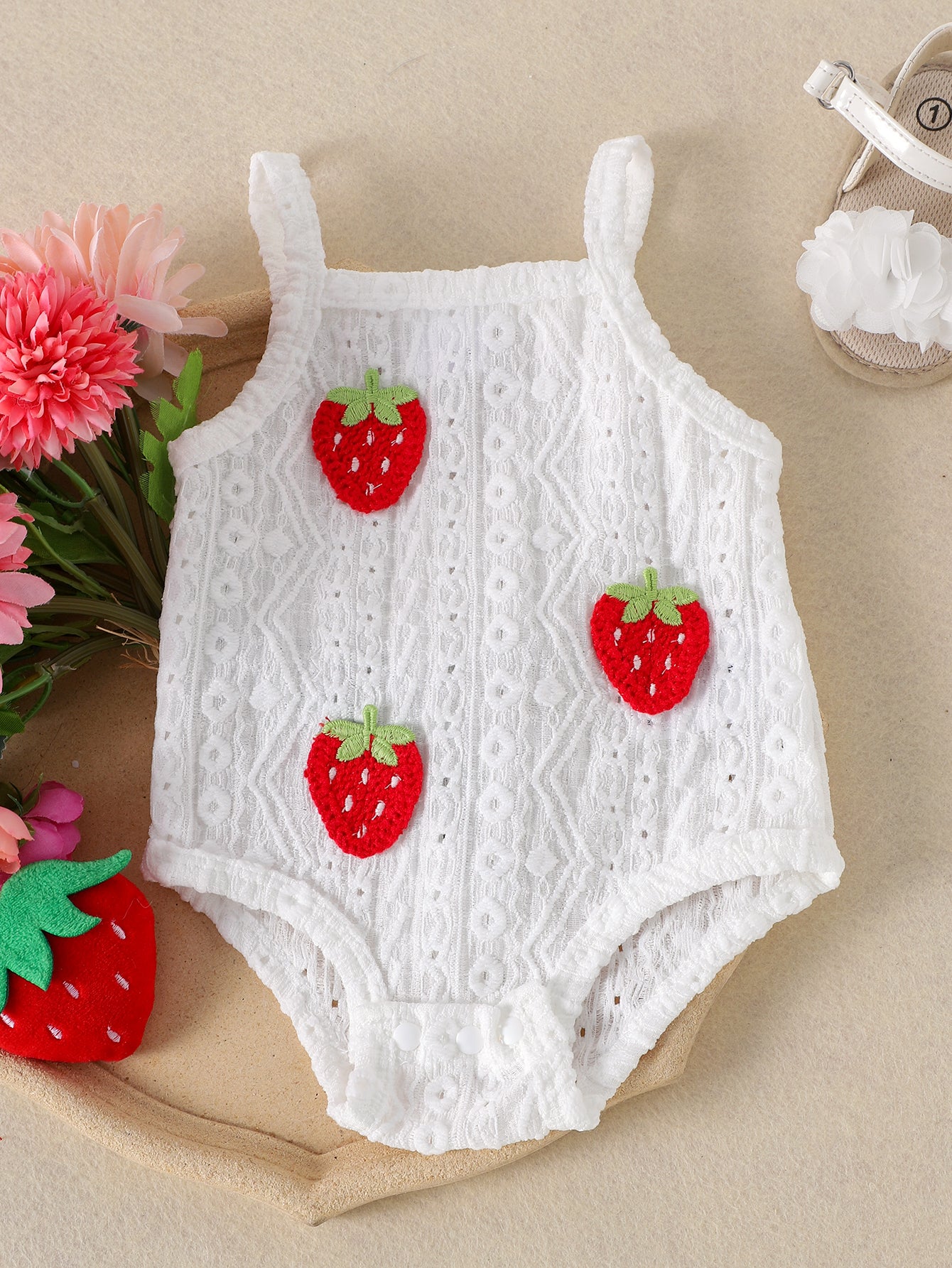 Baby Girls Strawberry White Bodysuit And Shorts Sets
