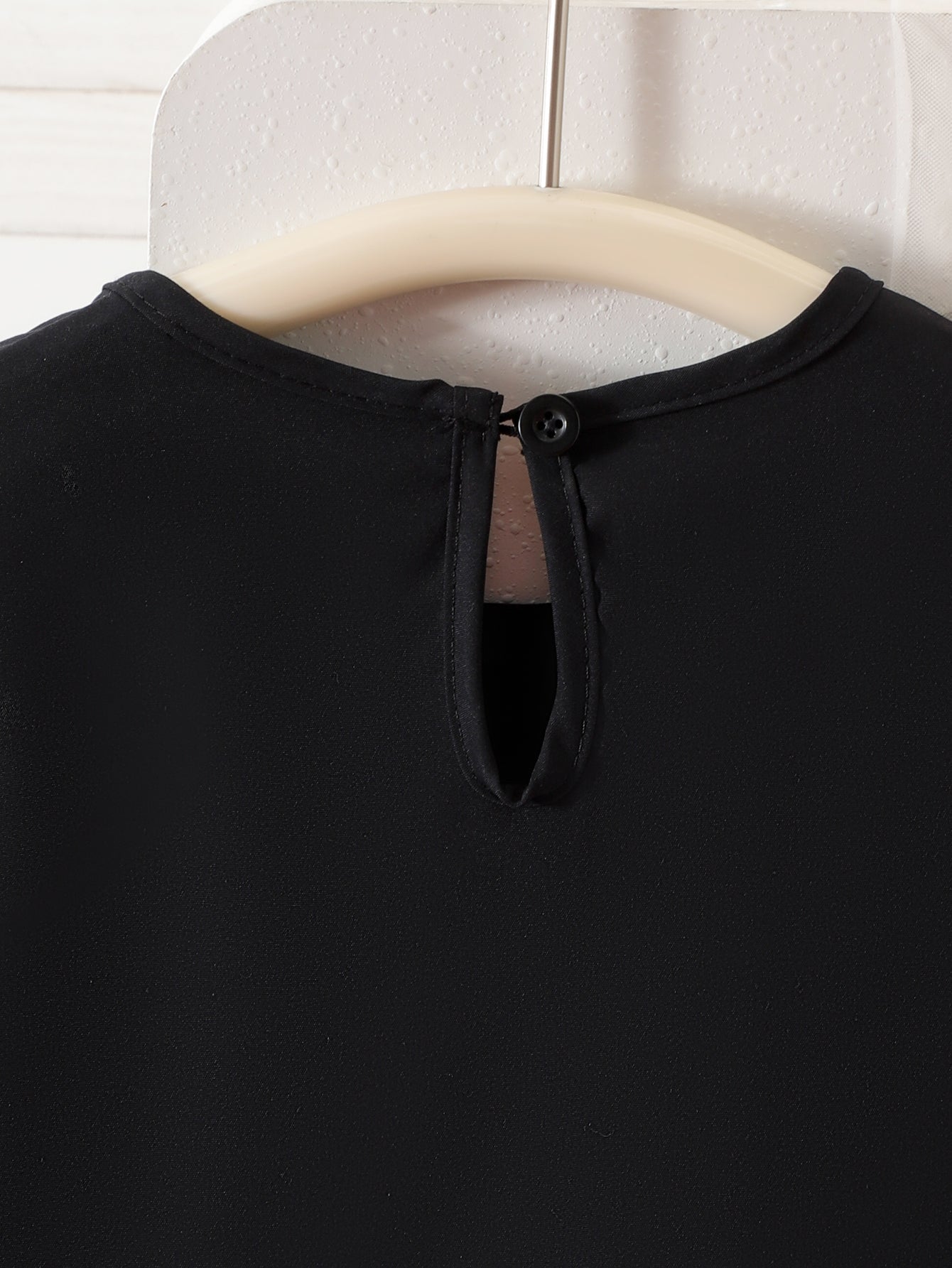 Girls Black and White Color-blocked Beaded Long-sleeve Dress with Bow