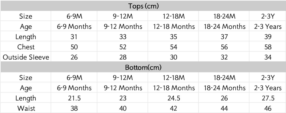 尺码表 - 点击放大