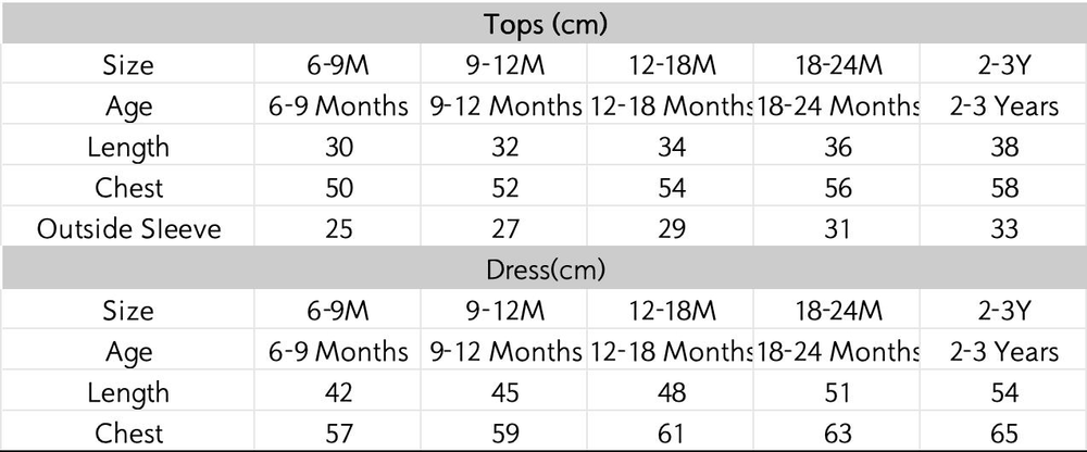 尺码表 - 点击放大