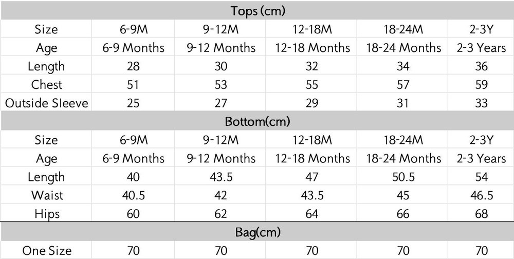 尺码表 - 点击放大