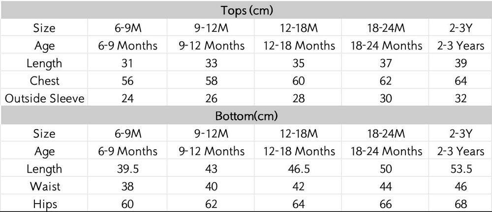 尺码表 - 点击放大