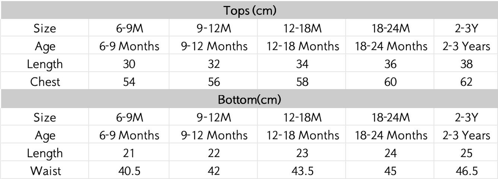 尺码表 - 点击放大