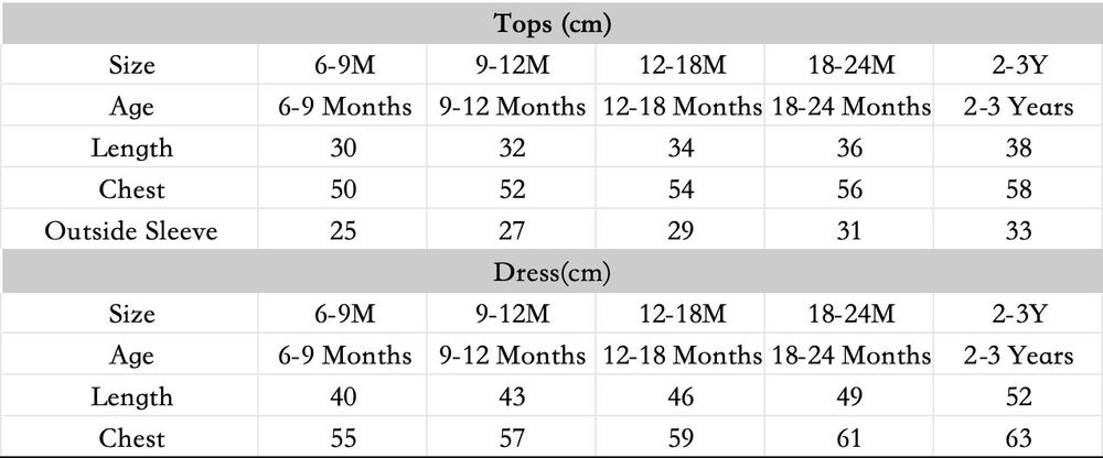 尺码表 - 点击放大