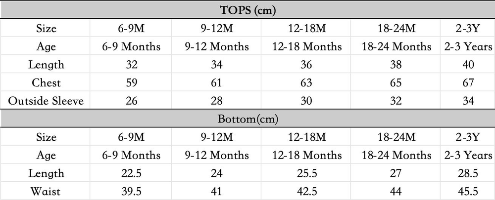 尺码表 - 点击放大