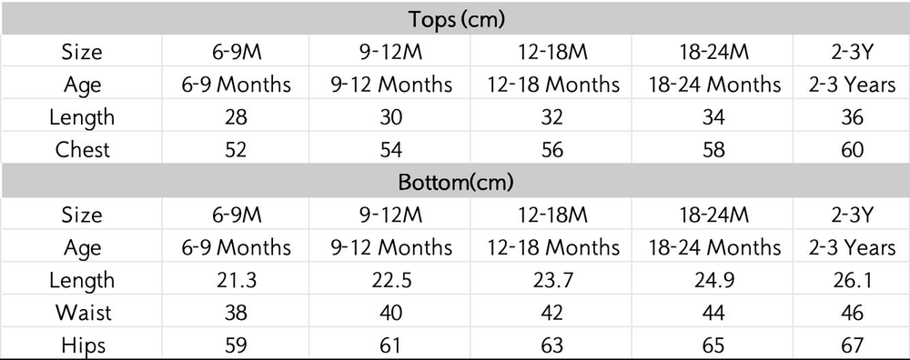 尺码表 - 点击放大
