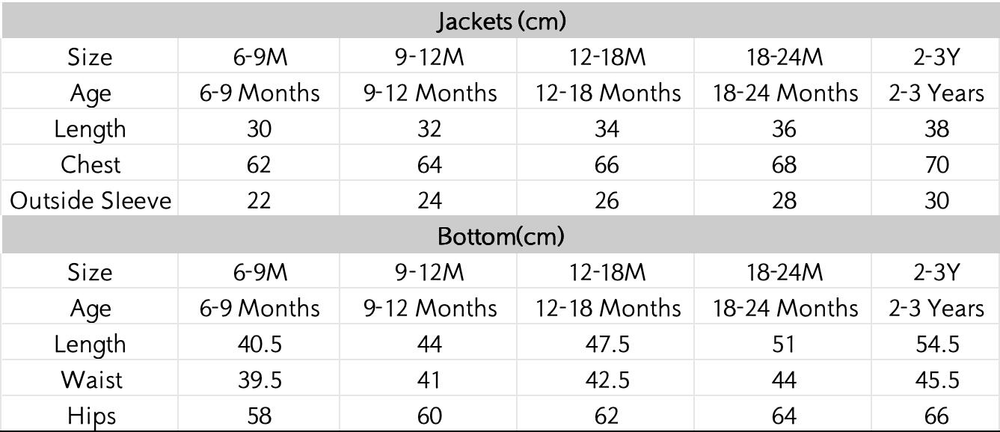 尺码表 - 点击放大